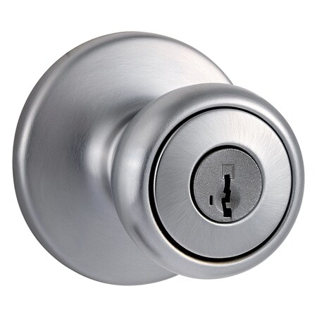 Kwikset Tylo Knob Entry Door Lock SmartKey with New Chassis with RCAL Latch, RCS Strike Satin Chrome Finish 400T-26DSRV1